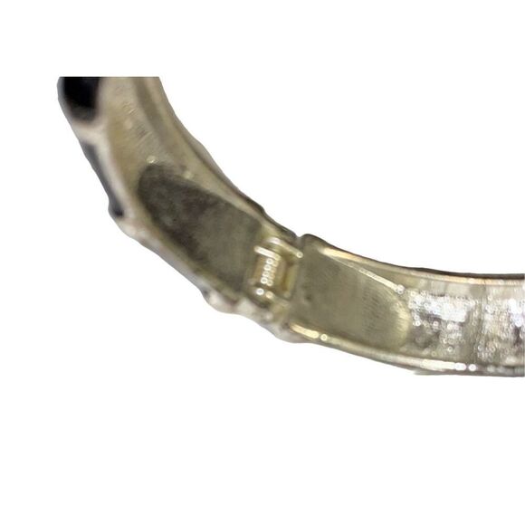 Vintage Black Onyx & Silver Enamel Hinge Bracelet - Picture 5 of 12